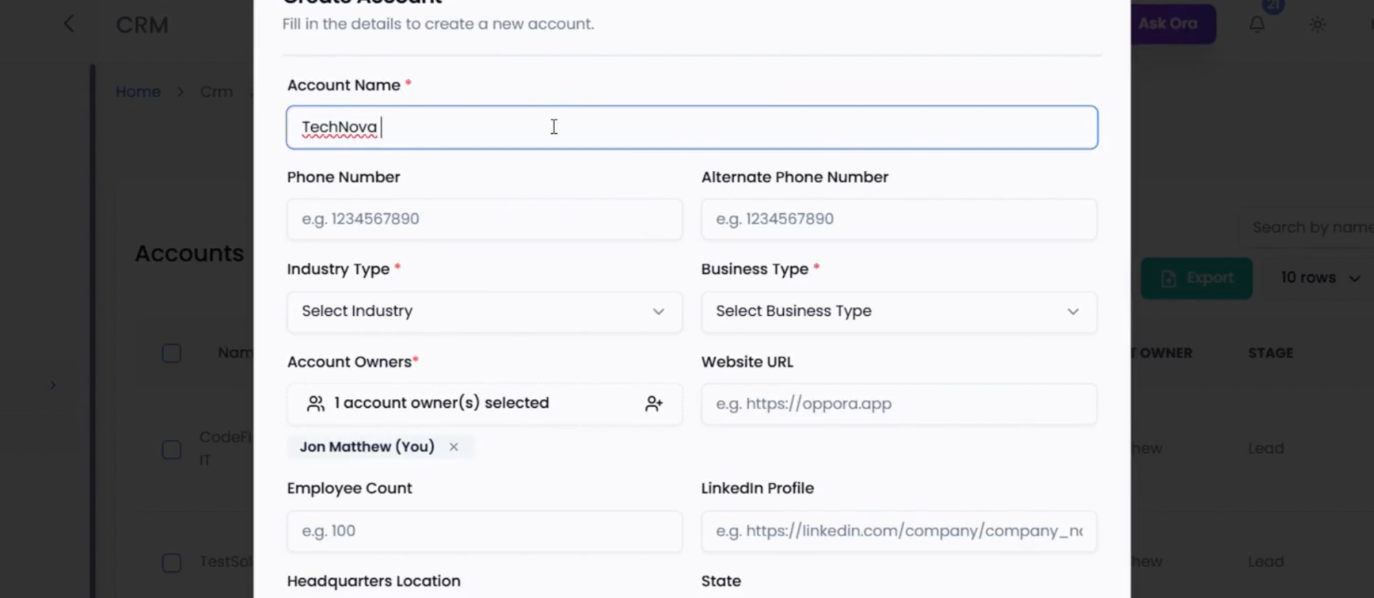 required fields
