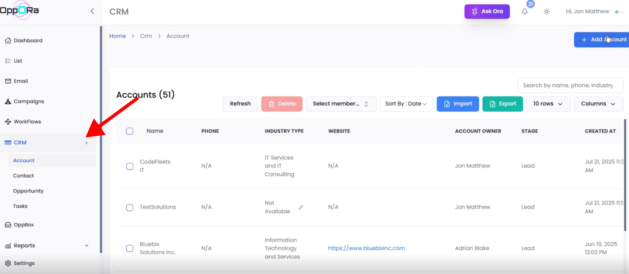 CRM → Accounts.