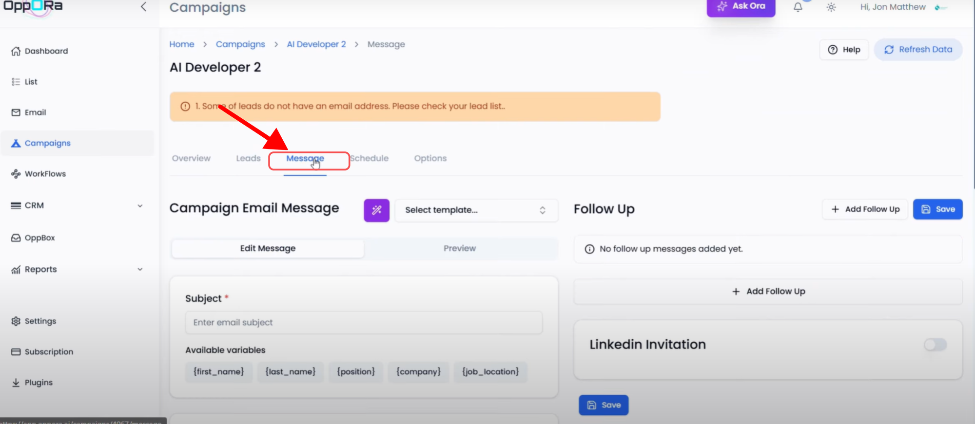 Message Tab