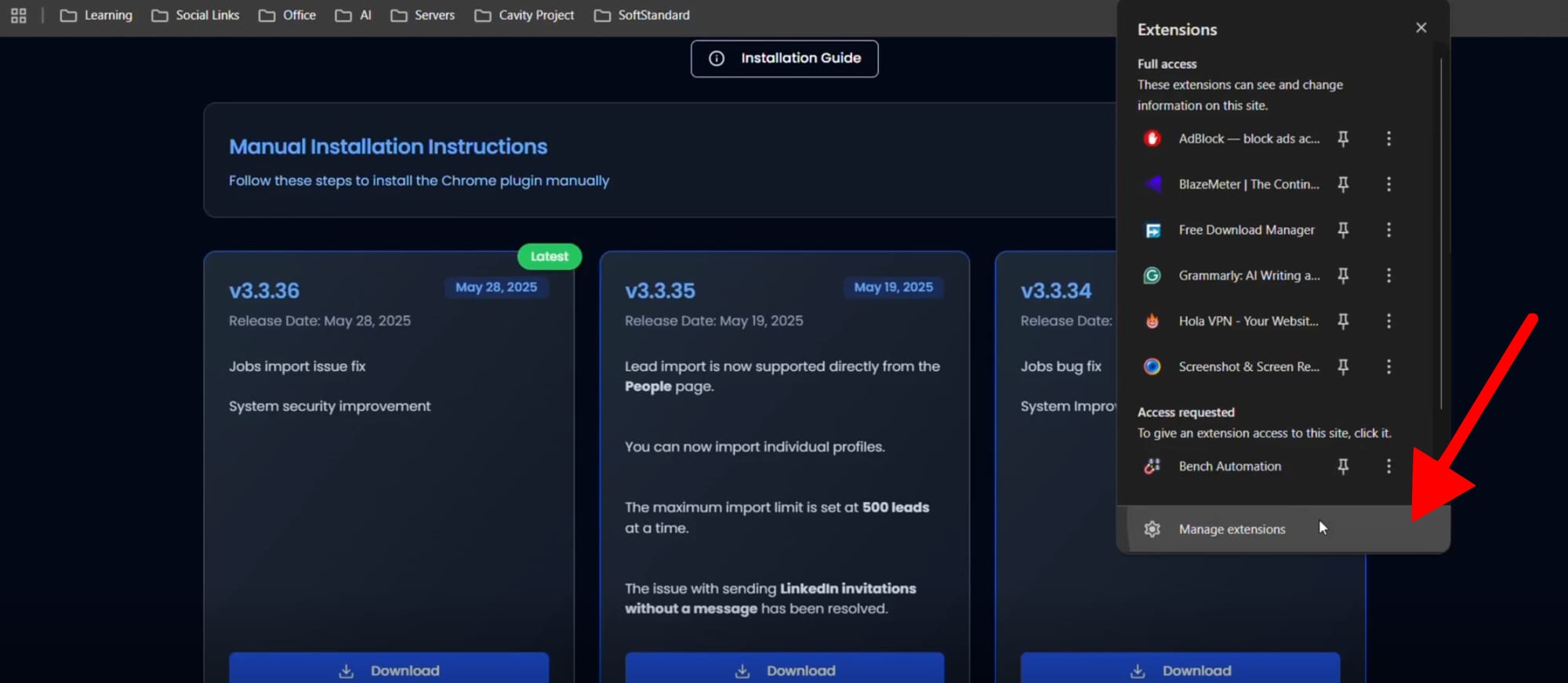 Manage Extensions